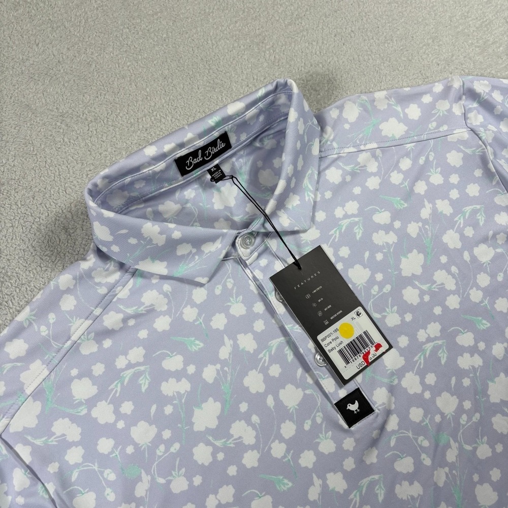 Bad Birdie Baby Lush Core‎ Polo Shirt Mens XL Purple Floral Stretch Performance